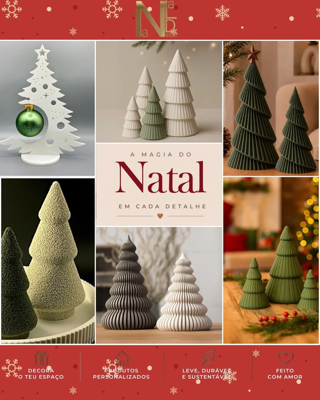 Árvores de Natal em impressão 3D com texturas e tamanhos variados