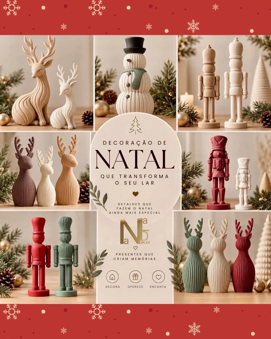 Decoração de Natal: renas, quebra-nozes e bonecos de neve