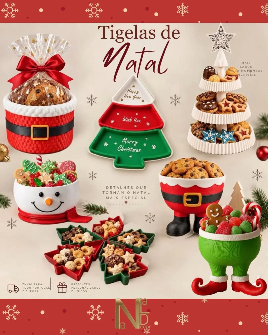 Tigelas de Natal para doces e petiscos