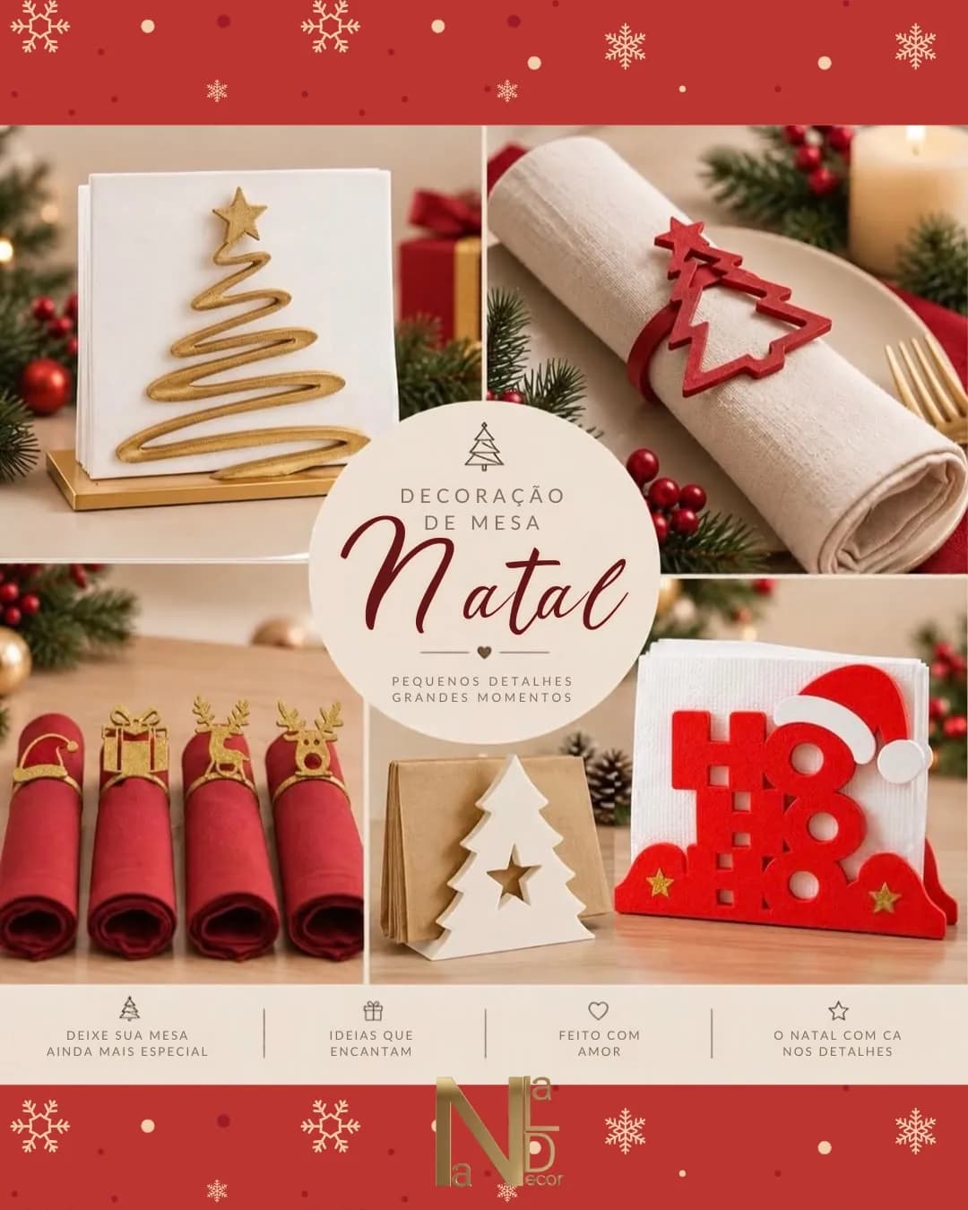 Decoração de mesa de Natal: argolas de guardanapo e enfeites de mesa