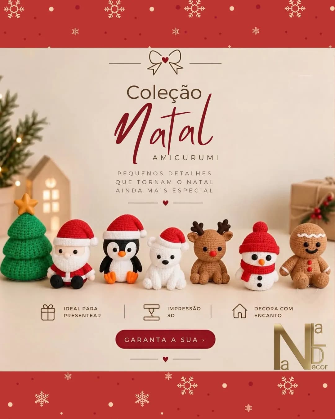 Coleção Natal Amigurumi: árvore, Papai Noel, pinguim, urso, rena e boneco de neve