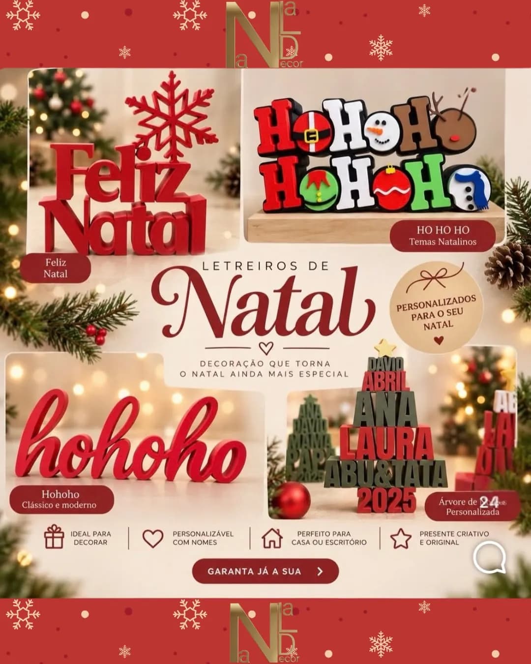 Letreiros de Natal: Feliz Natal, Ho ho ho e letreiros personalizados com nomes