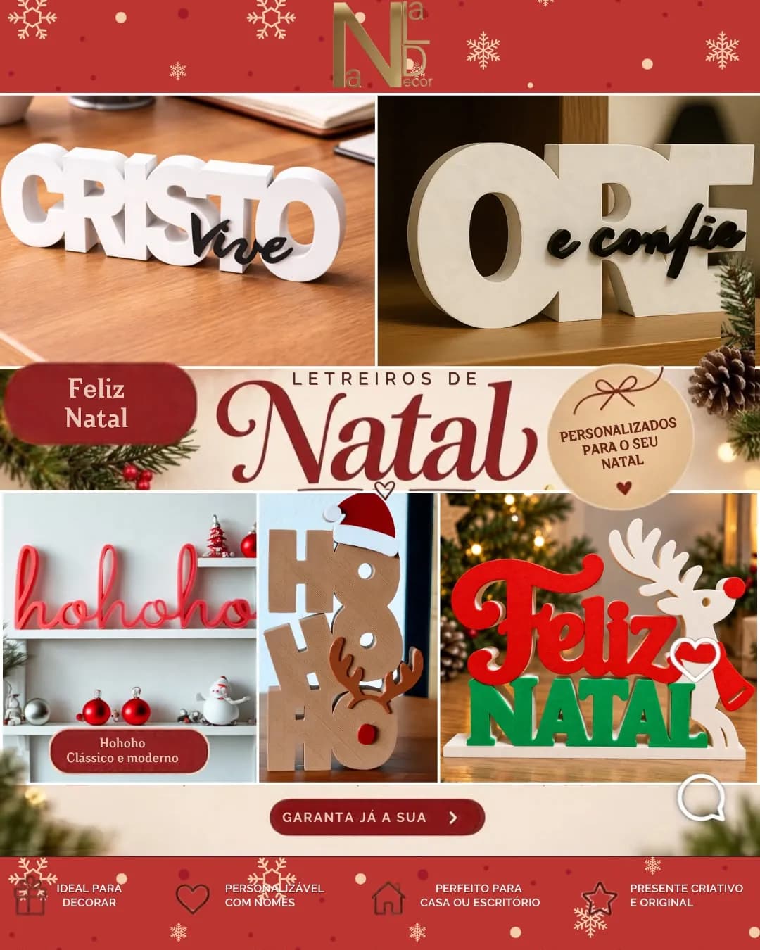 Mais letreiros de Natal personalizados, clássicos e modernos