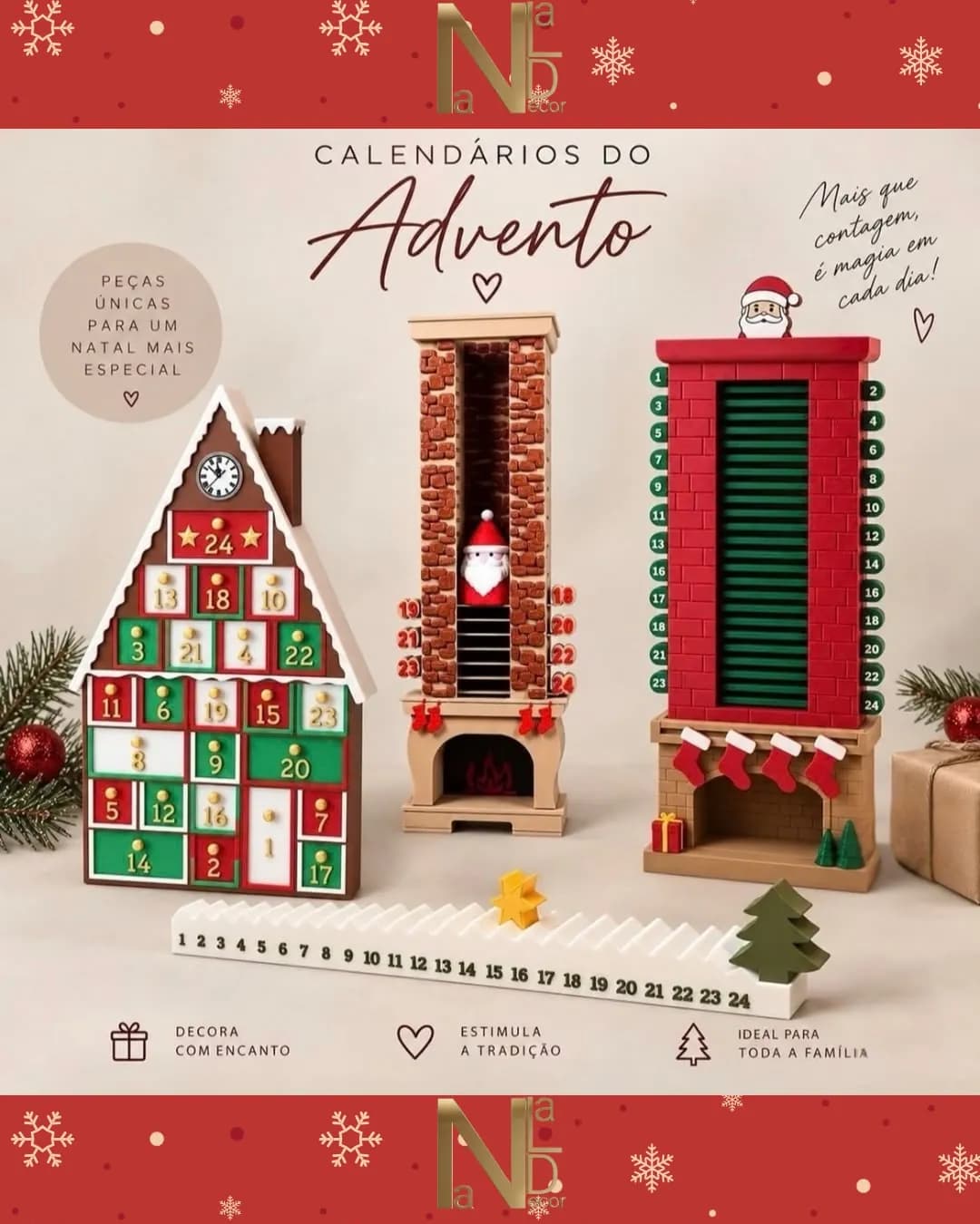 Calendários do Advento em forma de casinha e de lareira